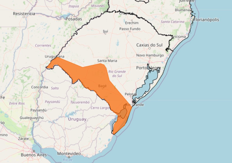 Alerta laranja de temporal expedido para o Rio Grande do Sul. 