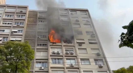 Incêndio atingiu prédio residencial na avenida Borges de Medeiros, no Centro de Porto Alegre. Crédito: reprodução de vídeo / RBS TV