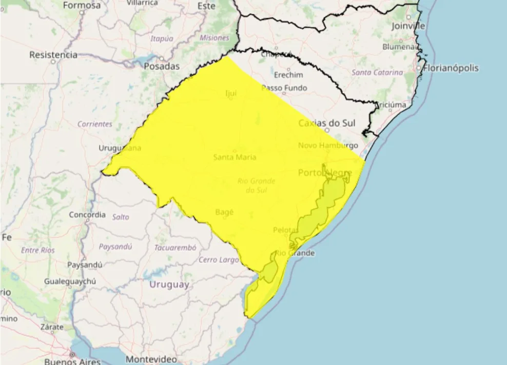 Alerta amarelo de tempestade emitido pelo Inmet.