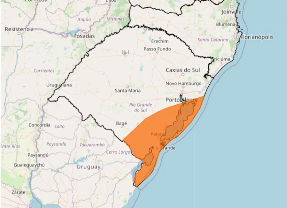 Área com alerta laranja do Inmet para chuvas intensas