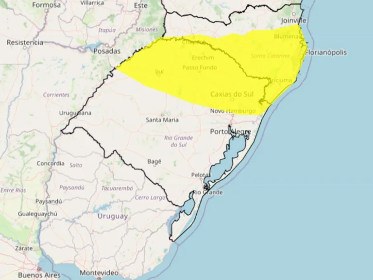 Alerta amarelo para chuvas intensas do Inmet.