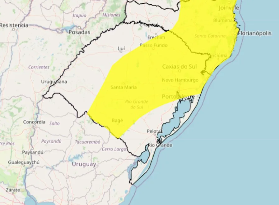 Área com alerta amarelo do Inmet para chuvas intensas. 