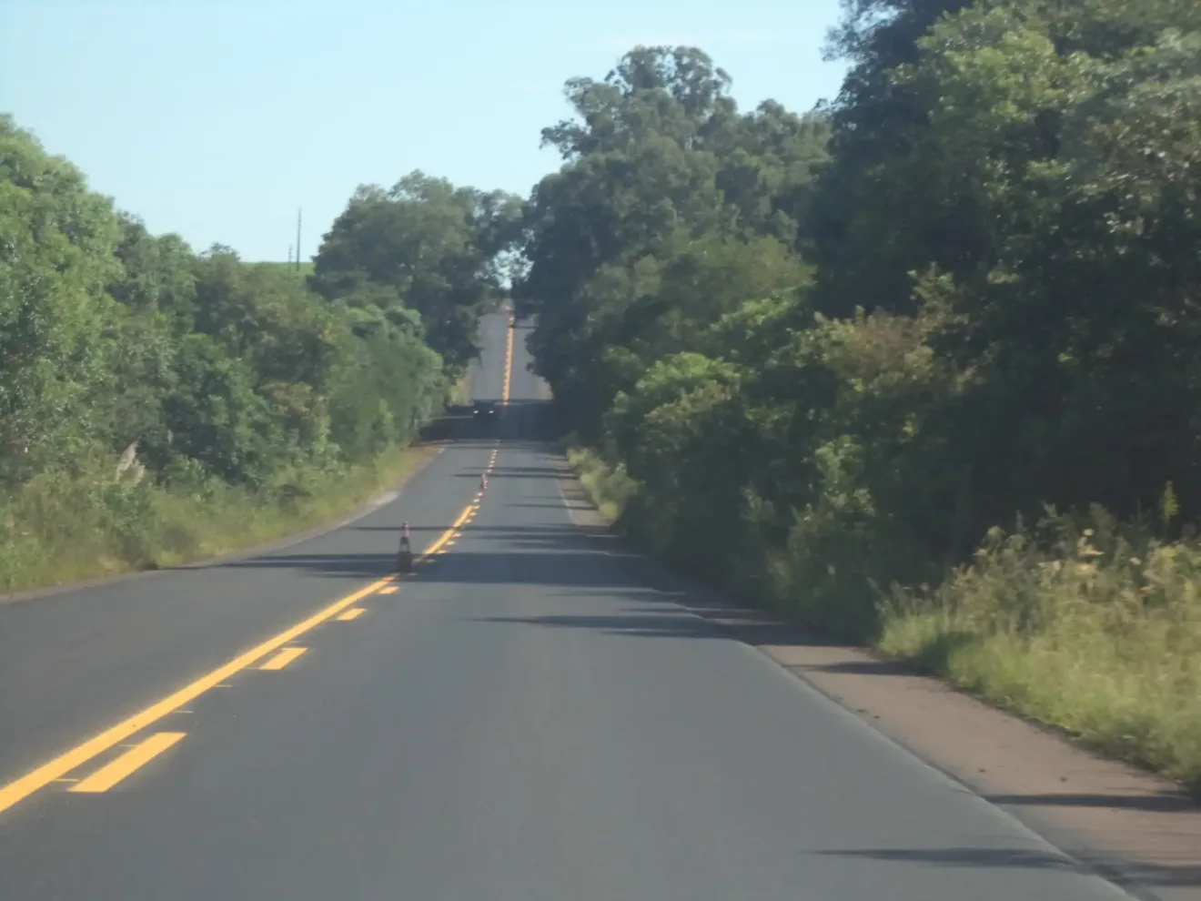 Rodovia ERS-324 com pista simples e vegetação ao redor