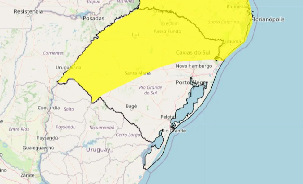 Alerta amarelo de tempestade publicado pelo Inmet