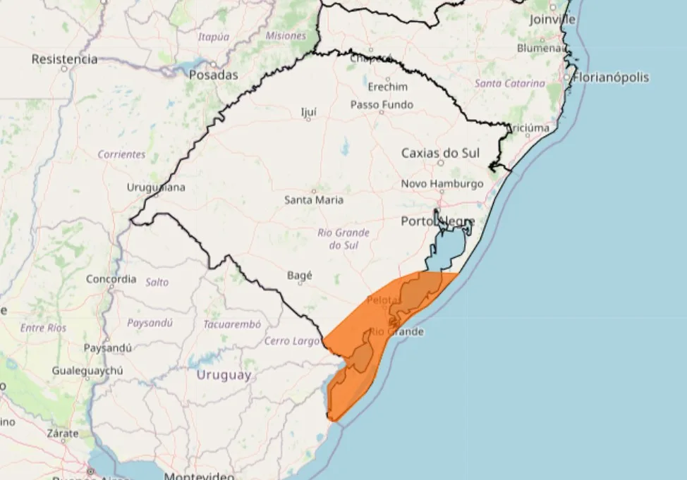 Alerta laranja de tempestade publicado pelo Inmet neste 02/01/2025.