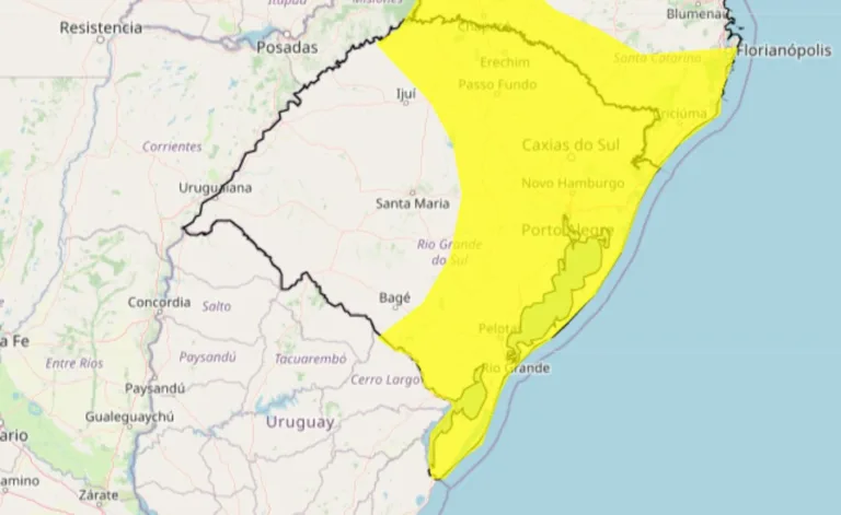 Alerta amarelo de tempestade publicado pelo Inmet neste 02/01/2025.