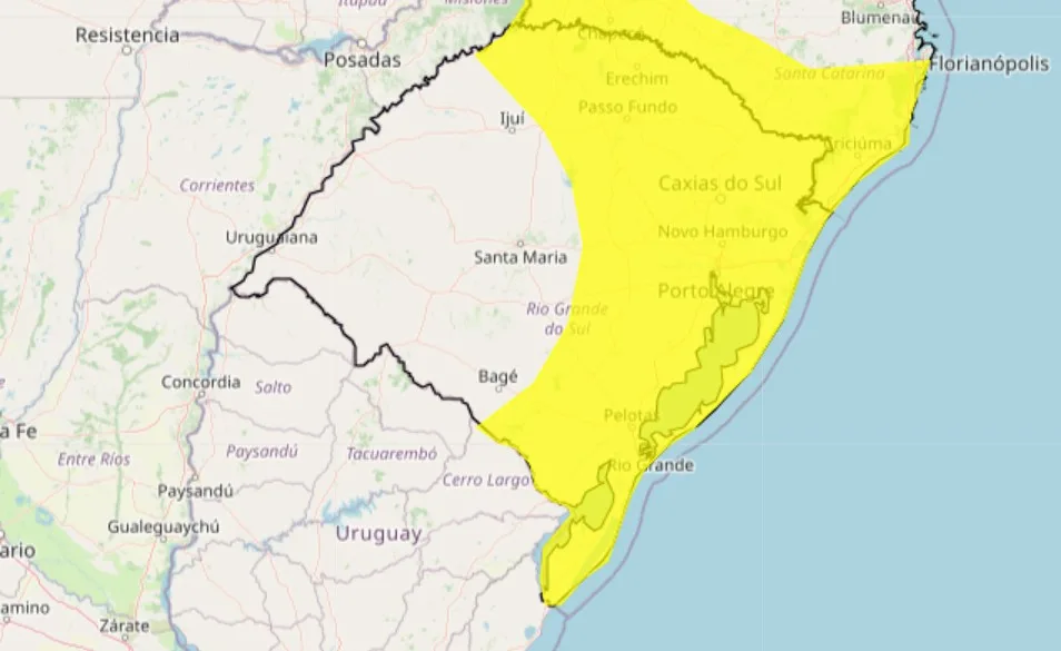 Alerta amarelo de tempestade publicado pelo Inmet neste 02/01/2025.