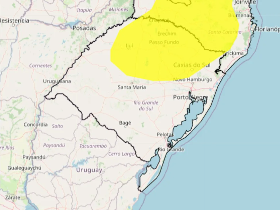 Alerta amarelo de tempestade publicado pelo Inmet