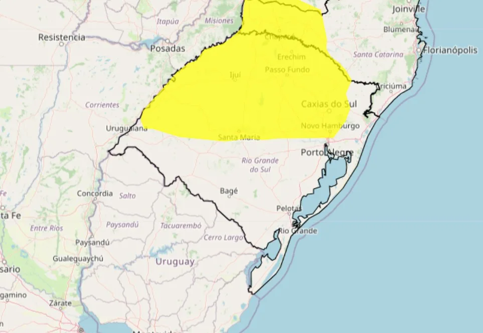 Alerta amarelo de tempestade publicado pelo Inmet