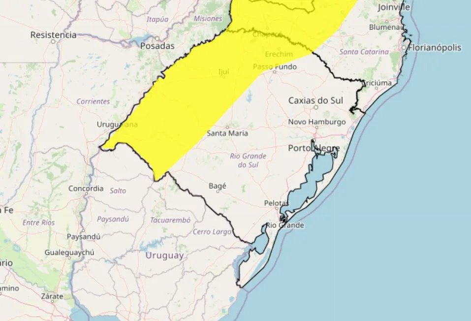 Alerta amarelo de tempestade publicado pelo Inmet entre 23 e 24 de janeiro de 2025