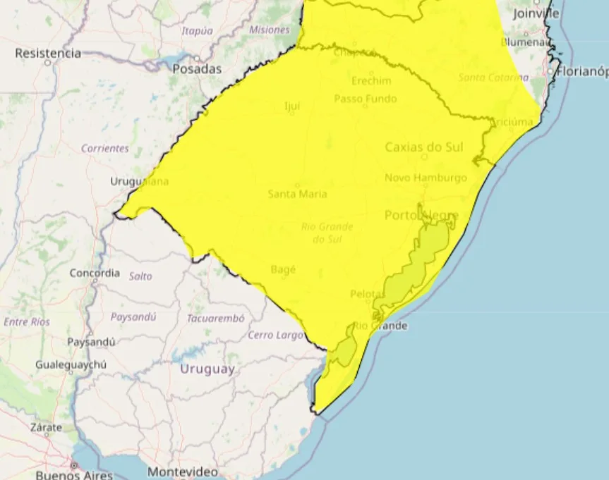 Alerta amarelo de tempestade emitido pelo Inmet