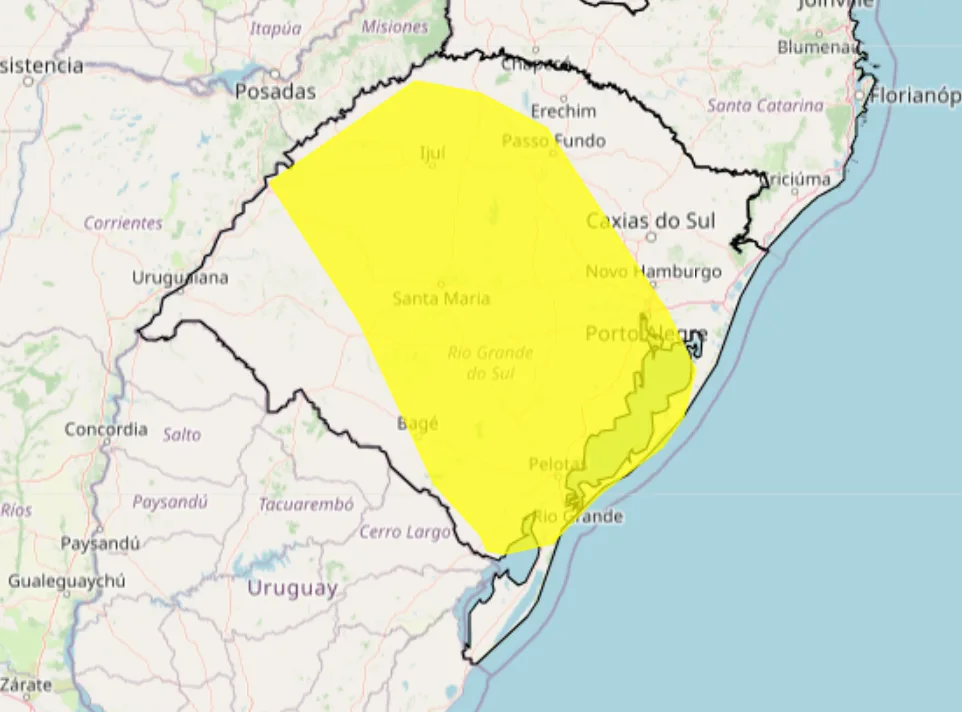 Alerta de tempestade publicado pelo INMET