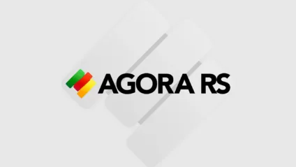 Logo da AGORA RS, conhecido por sua identidade visual moderna e marcante. A imagem apresenta um design clean com cores vibrantes.