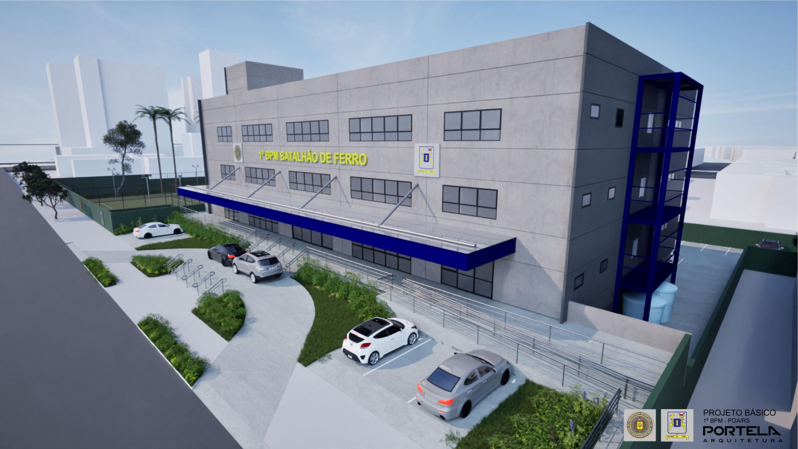 Projeção da nova sede do 1º BPM, em Porto Alegre
