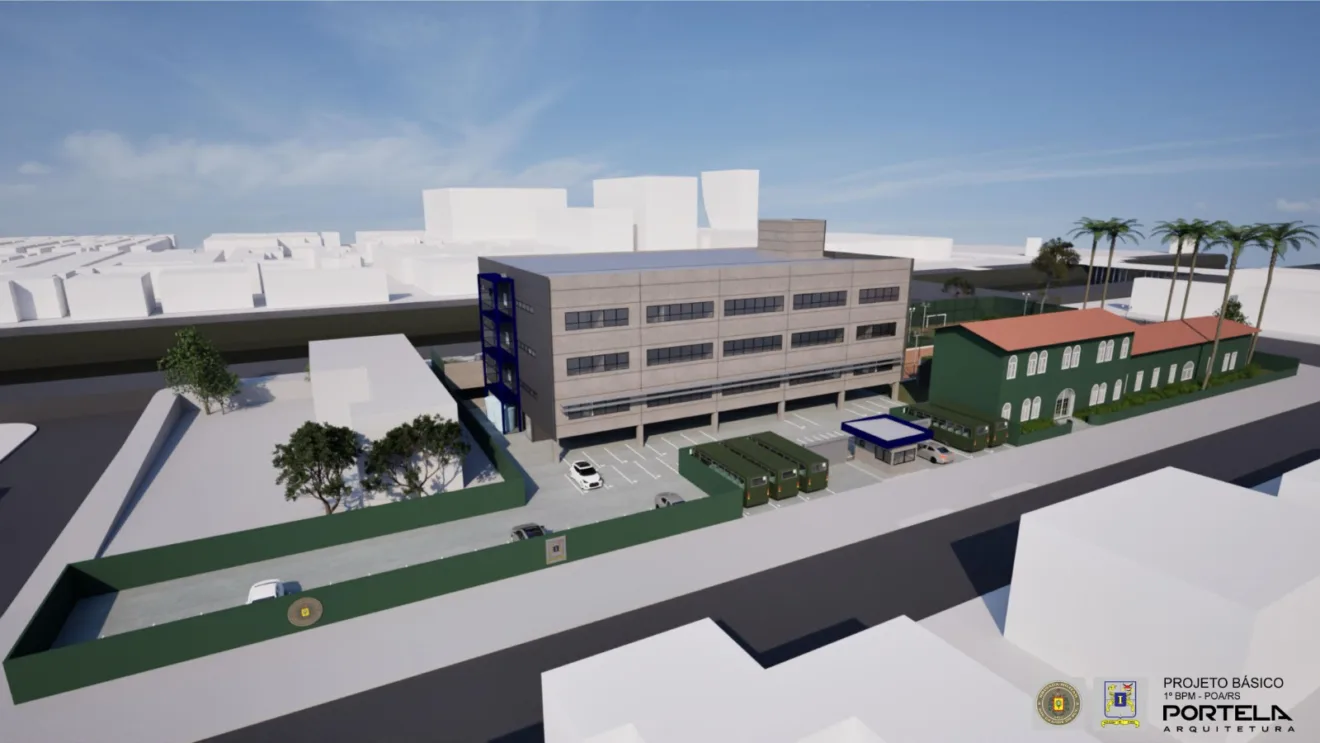Projeção da nova sede do 1º BPM, em Porto Alegre