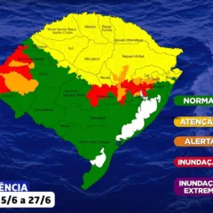 Áreas com risco de enchentes no RS. Crédito: Defesa Civil / Divulgação