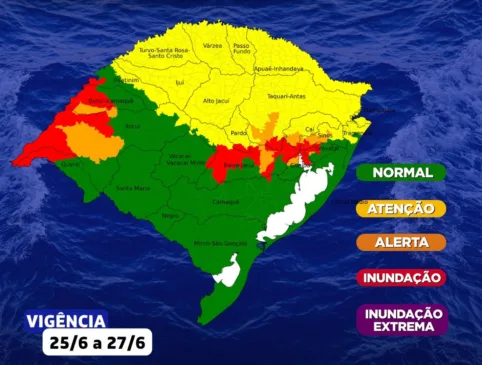 Áreas com risco de enchentes no RS. Crédito: Defesa Civil / Divulgação