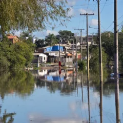 Cheia do rio Ibirapuitã, em Alegrete. Crédito: Prefeitura de Alegrete