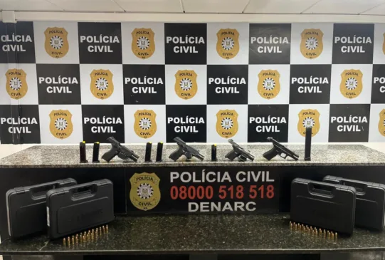 Armas apreendidas. Crédito: Polícia Civil / Divulgação